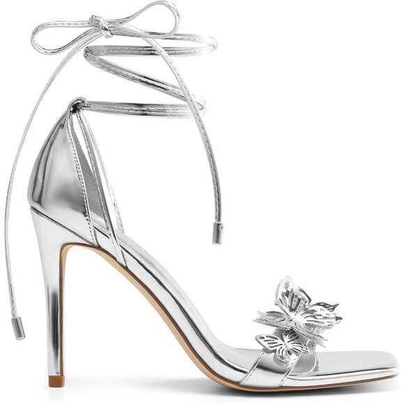 Dream Pairs Women Silver-pat Faux Leather Open Square Toe Stilletos Heels Shoes - Picture 3 of 7